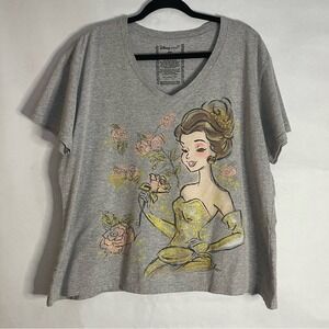 Disney Store Belle Beauty & the Beast Graphic Tee Shirt XXL Gray Gold Glitter